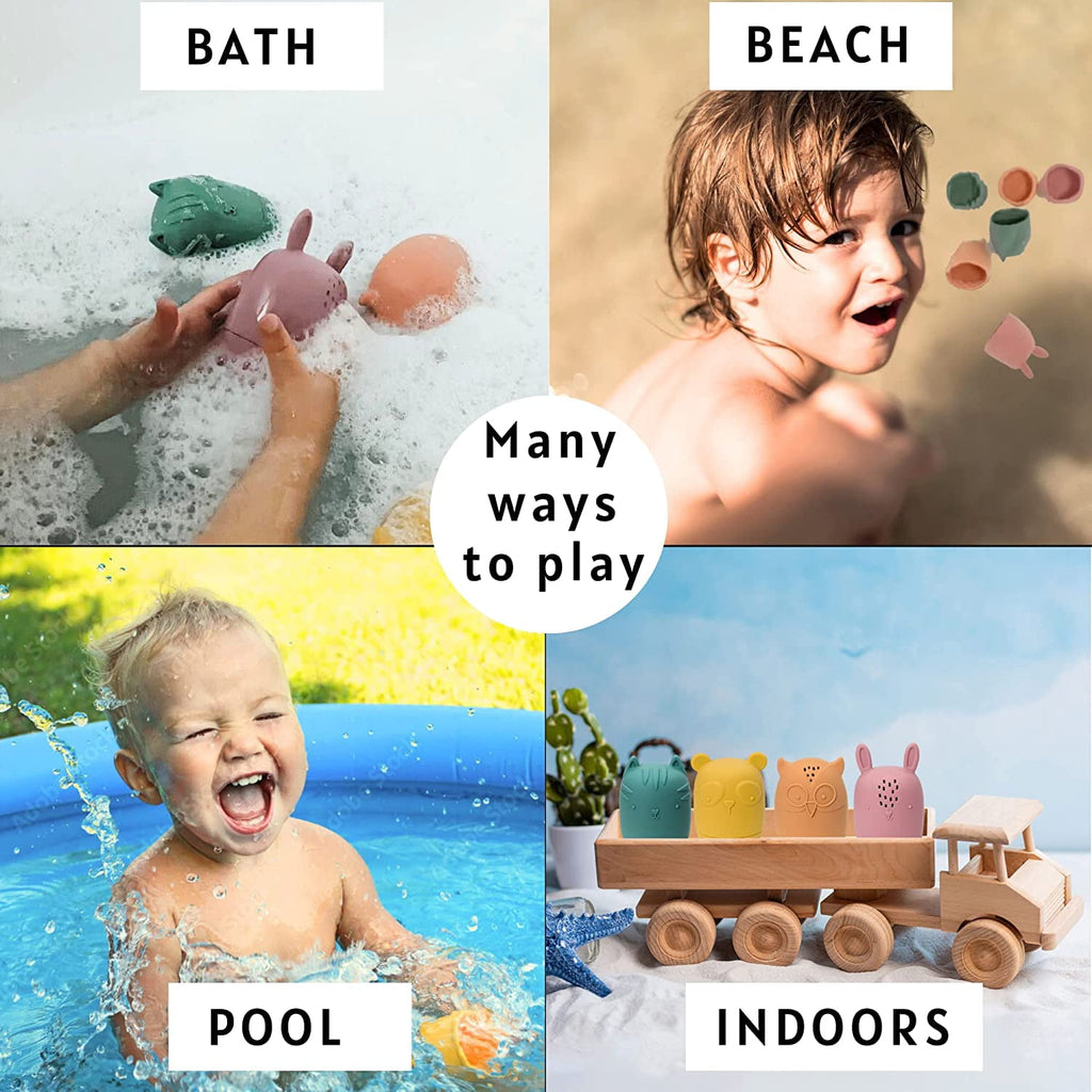 Mold Free Silicone Bath Toys, Baby Bath Toys 6-12 Months, Toddlers 1-3, Non Toxic Infant Bathtub Toy, Water Toys, Pool Toy, Dishwasher Safe