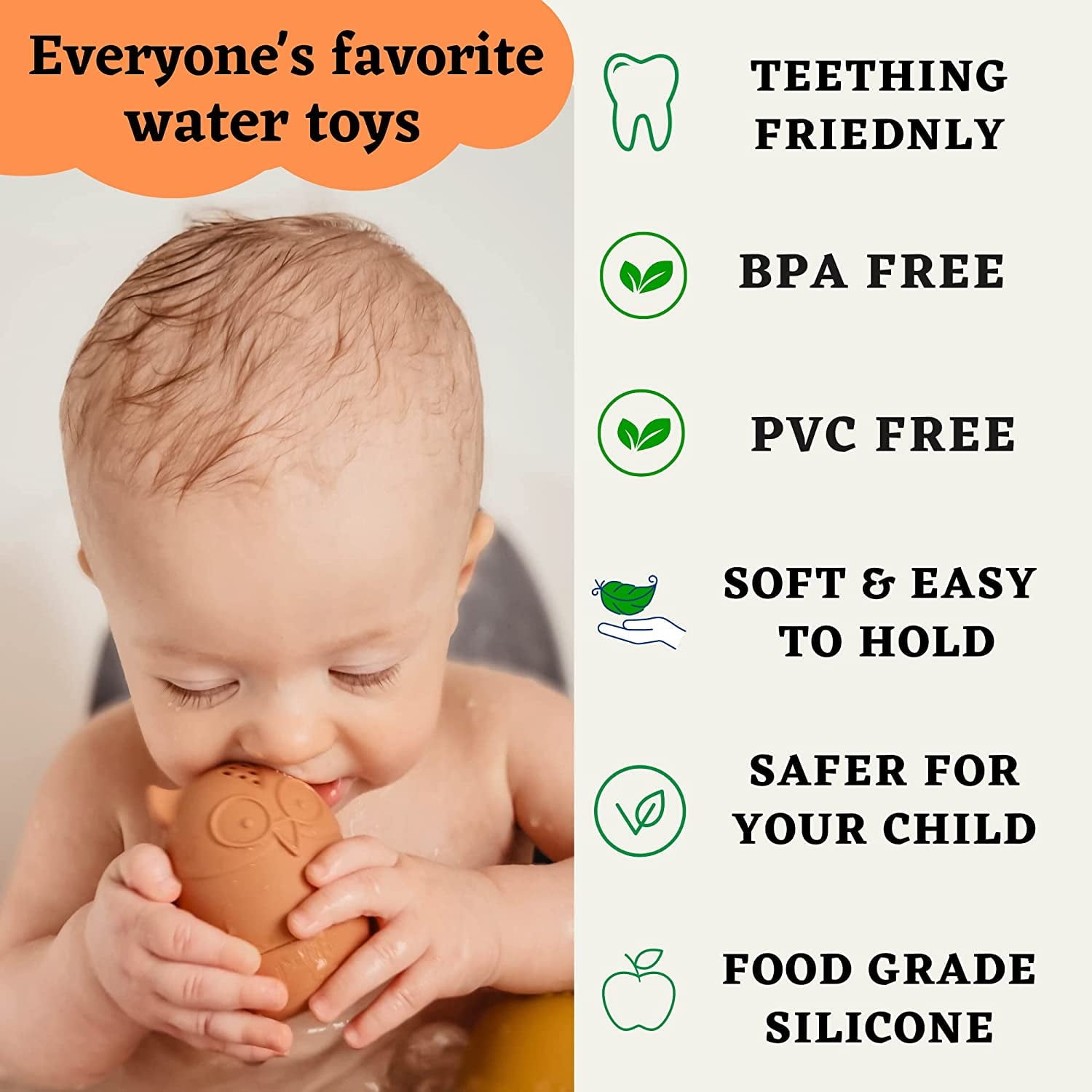 Mold Free Silicone Bath Toys, Baby Bath Toys 6-12 Months, Toddlers 1-3, Non Toxic Infant Bathtub Toy, Water Toys, Pool Toy, Dishwasher Safe